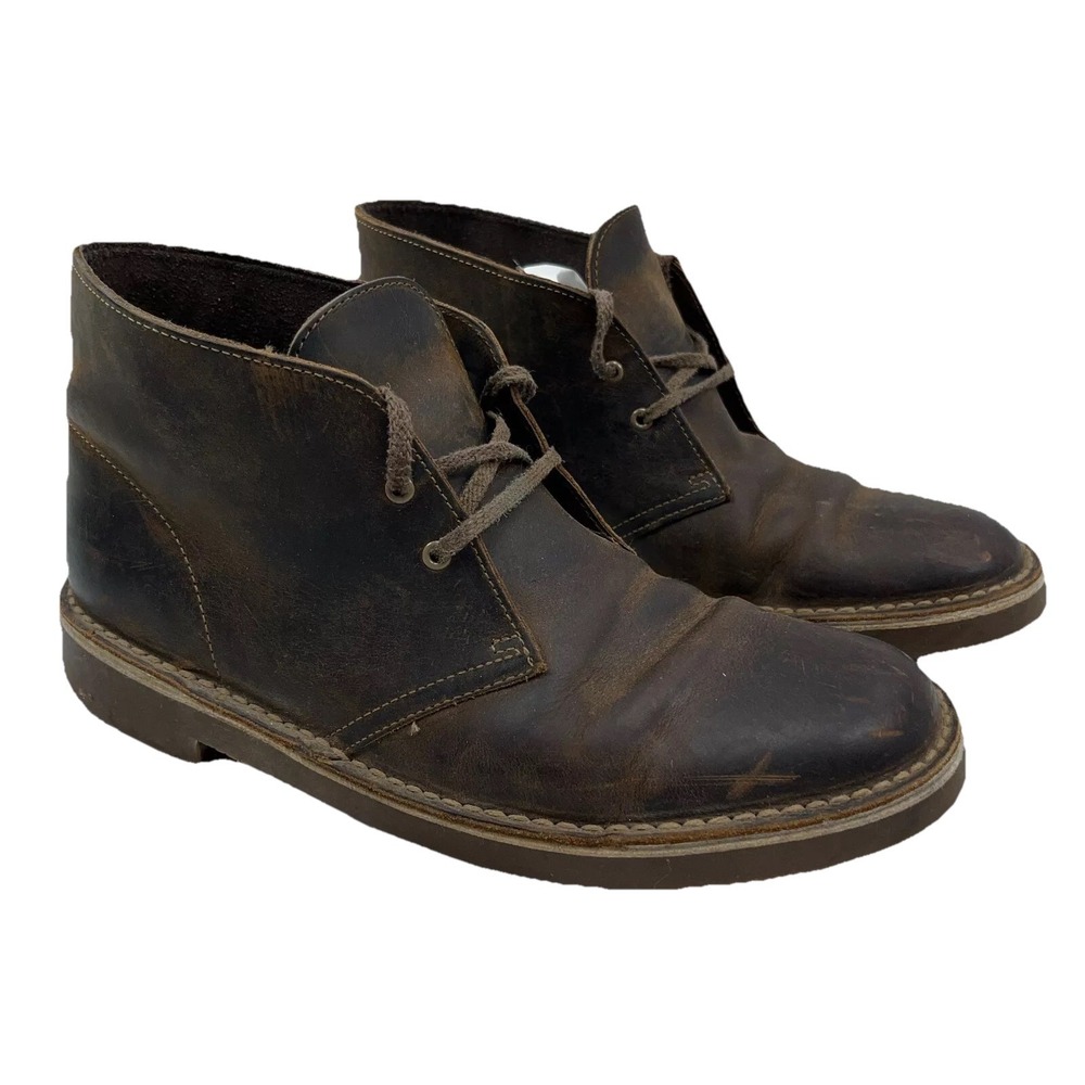 Clarks Chukka Ankle Boots Men 9 Brown Leather Dress 2 Eyelet Lace Up Adult